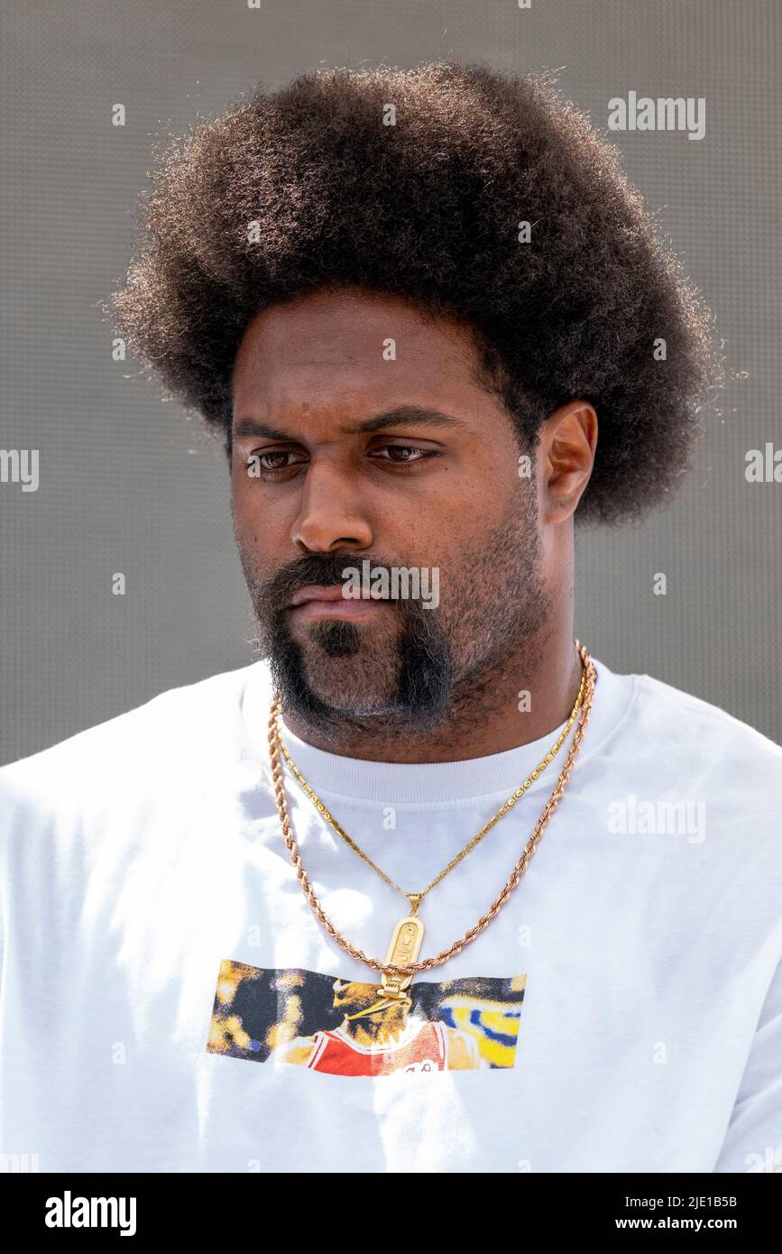 Cannes, France, 24 juin 2022, Cam Jordan (athlète NFL New Orleans Saints) a assisté à Bold and Undeterred - la NFL transforme sa marque au Festival des Lions de Cannes - Festival international de créativité © ifnm press / Alay Live Banque D'Images