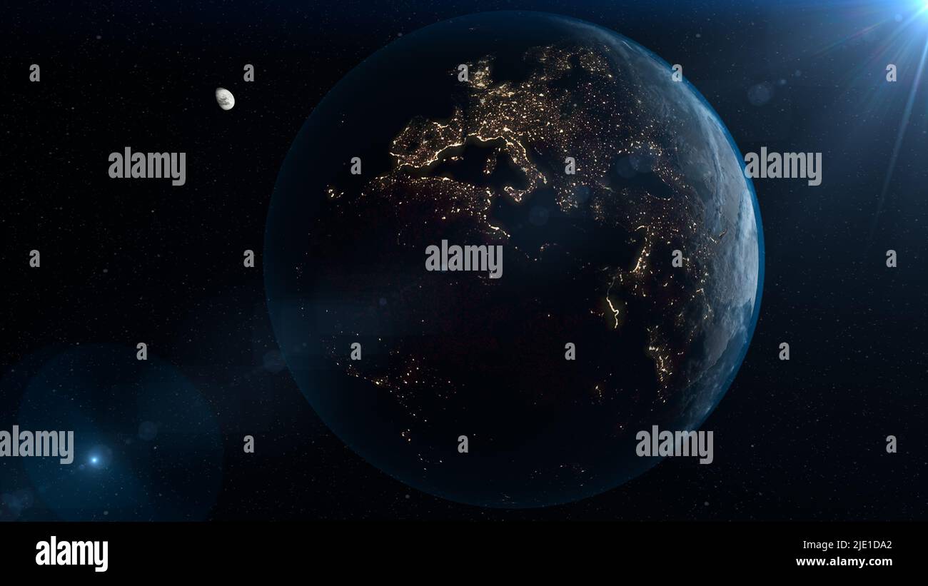 planète terre et lune dans l'espace ciel étoilé cosmique fond étoiles solaires Banque D'Images