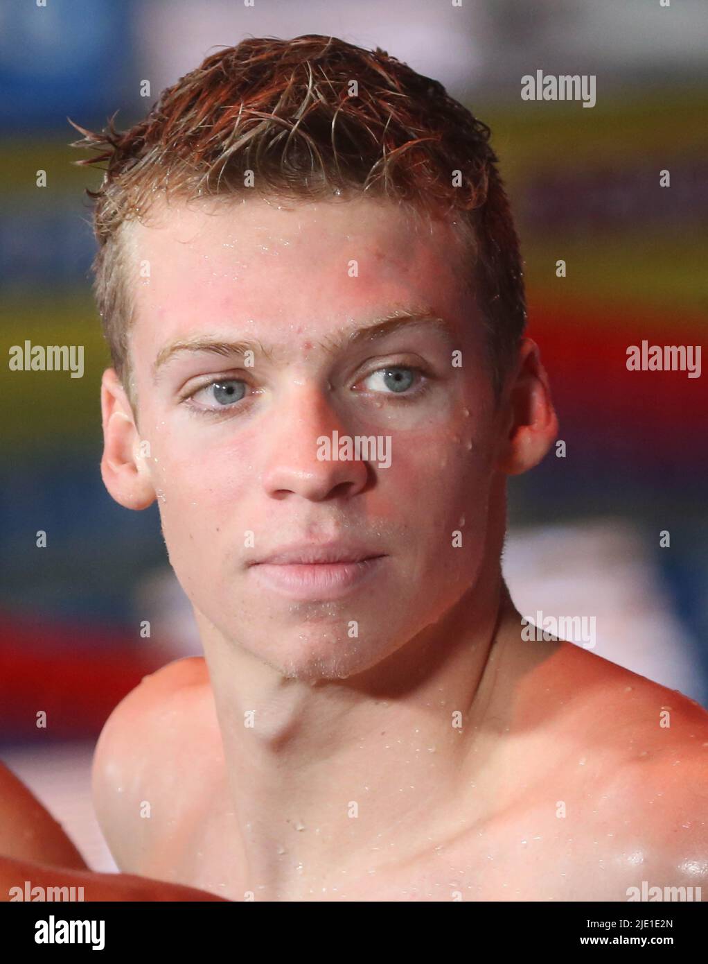 Budapest, Hongrie - 23 juin 2022, Leon Marchand de France, finale 4X200 M Freestyle hommes lors des Championnats du monde 19th de la FINA Budapest 2022, natation sur 23 juin 2022 à Budapest, Hongrie - photo: Laurent Lairys/DPPI/LiveMedia Banque D'Images