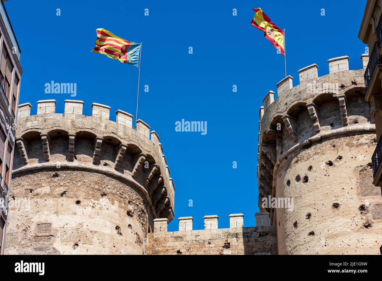 Tours quart à Valence, Espagne. Construit en 1400s dans le cadre de la ville de Valencias mur Banque D'Images