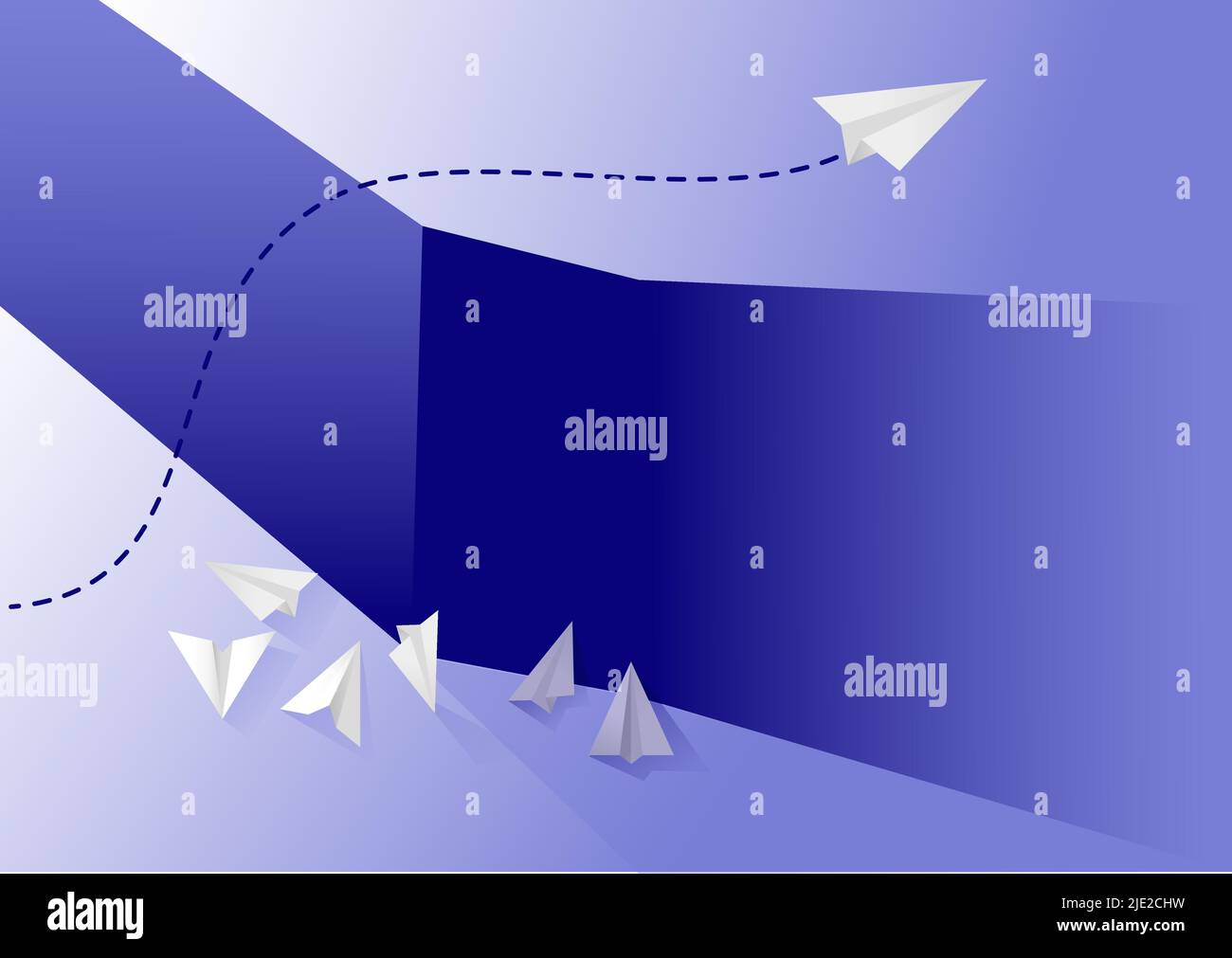 Essai et erreur et concept pour surmonter les défis. Illustration professionnelle d'un avion en papier volant après plusieurs défaillances. Vecteur minimaliste Illustration de Vecteur