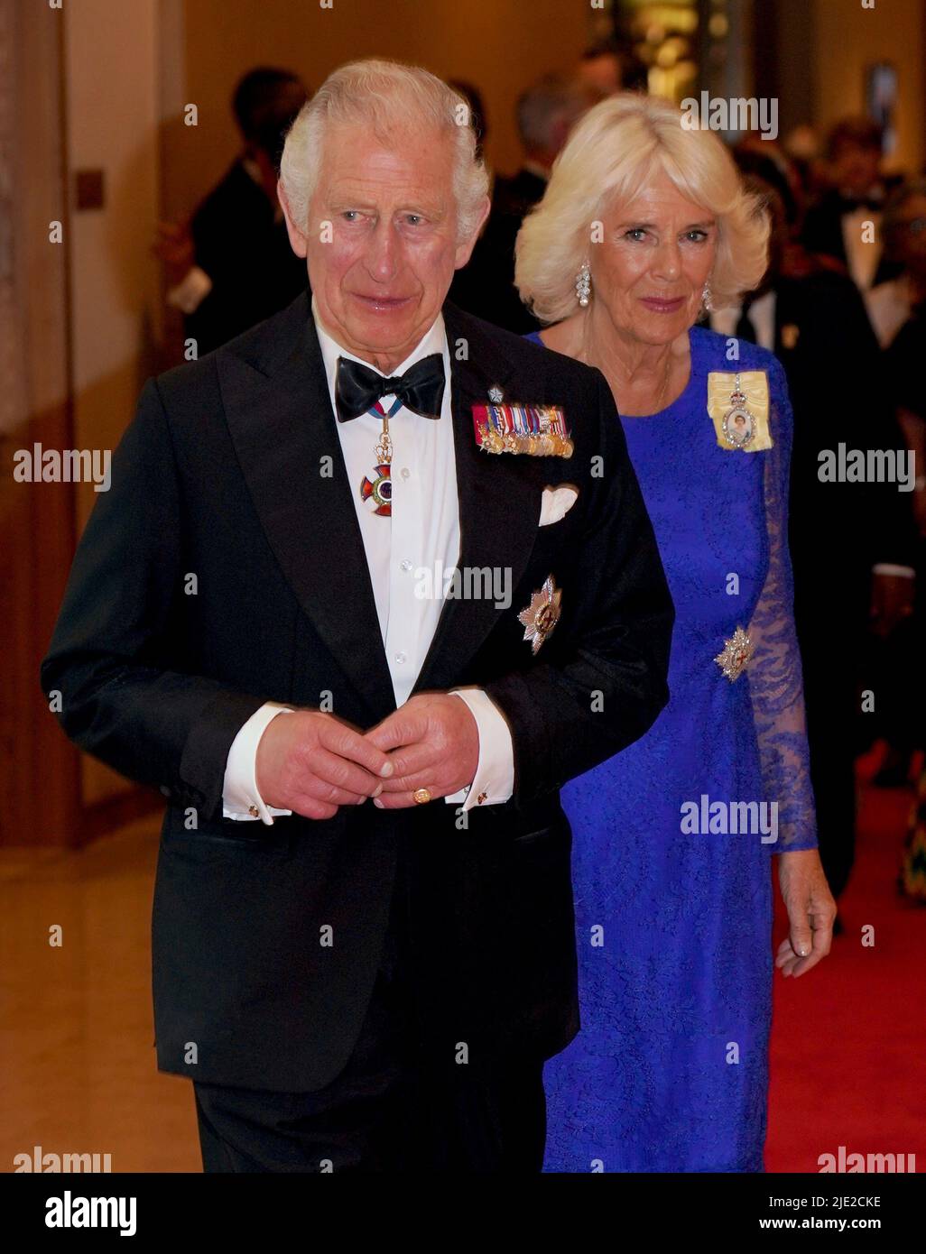 Le prince de Galles et la duchesse de Cornwall arrivent pour le dîner des chefs de gouvernement du Commonwealth à l'hôtel Marriott de Kigali, au Rwanda. Date de la photo: Vendredi 24 juin 2022. Banque D'Images