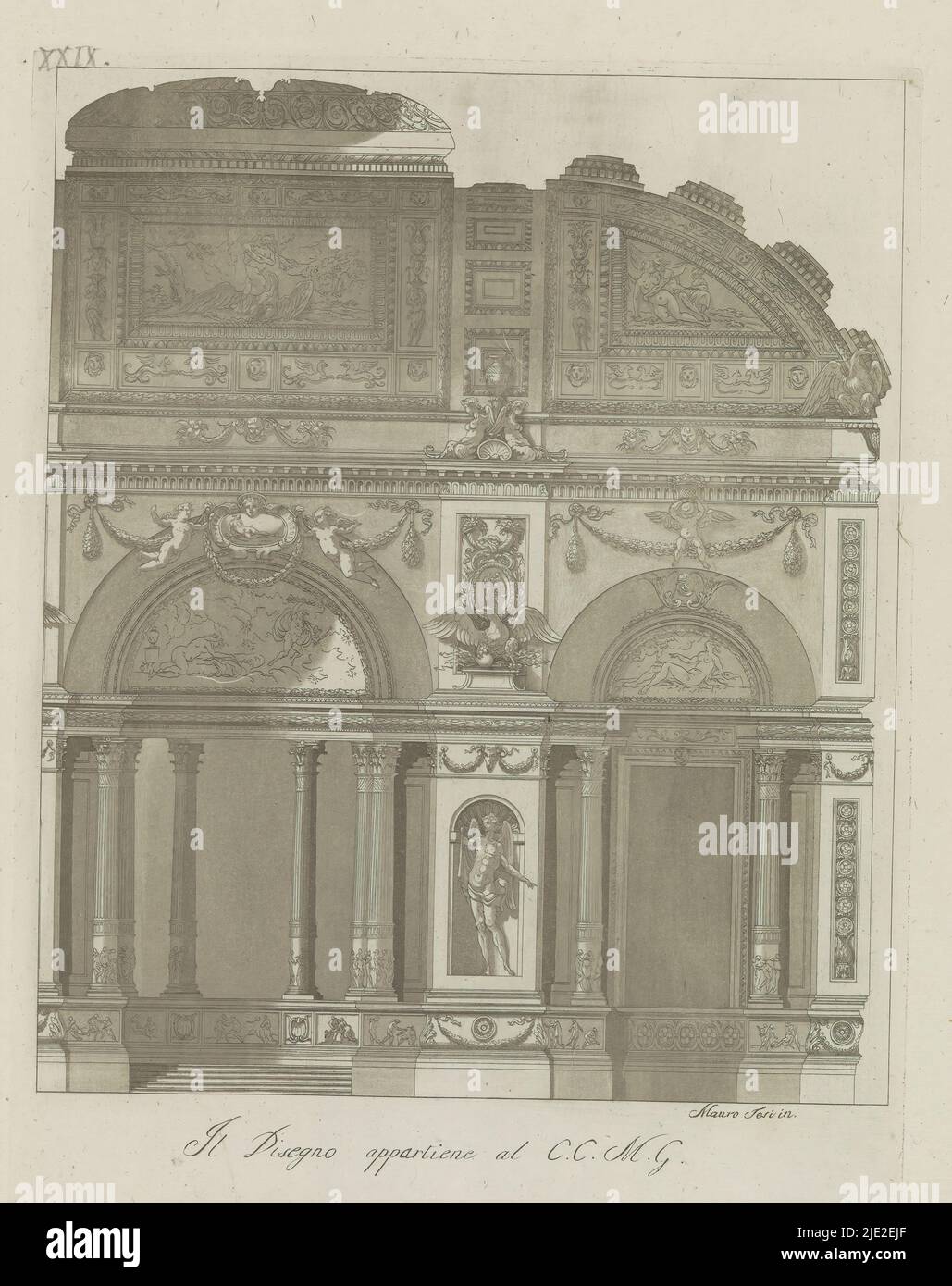 Intérieur de l'église avec des baies larges et étroites, Raccolta di dissegni originali di Mauro Tesi (titre de la série), Imprimer fait partie d'un album., imprimeur: Anonyme, après dessin par: Mauro Antonio Tesi, (mentionné sur l'objet), éditeur: Lodovico Inig, Bologne, 1787, papier, gravure, hauteur 284 mm × largeur 217 mm, hauteur 414 mm × largeur 289 mm Banque D'Images