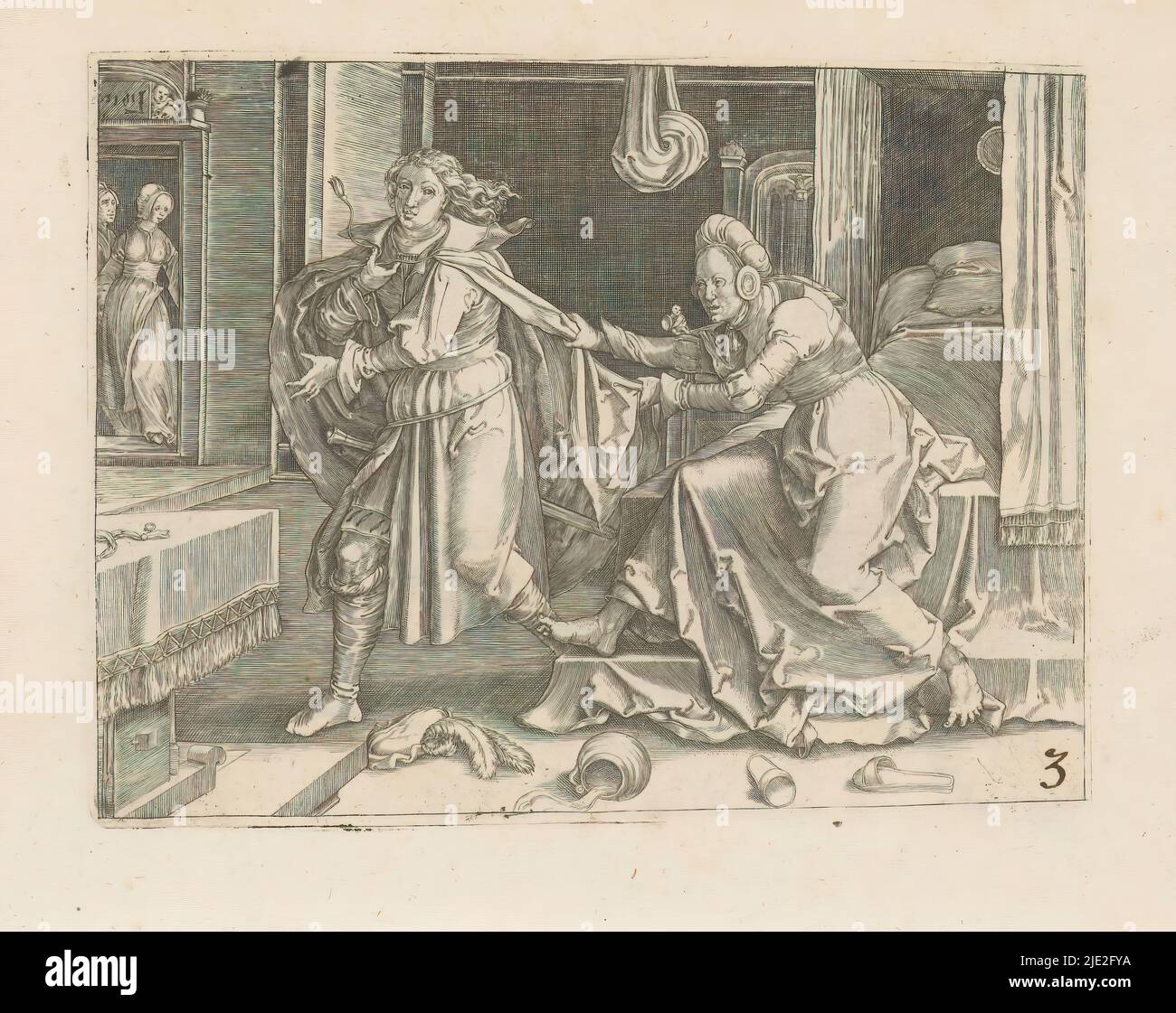 Gravure Sur Bois Originale – 16e Siècle – Christoffel Sichem D’après Leyden – Joseph Et La Femme De Potifar