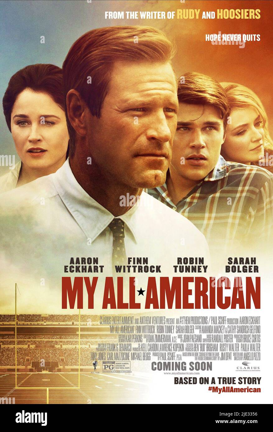 ROBIN TUNNEY, Aaron Eckhart, FINN WITTROCK, Sarah Bolger, MON POSTER tous américains, 2015 Banque D'Images