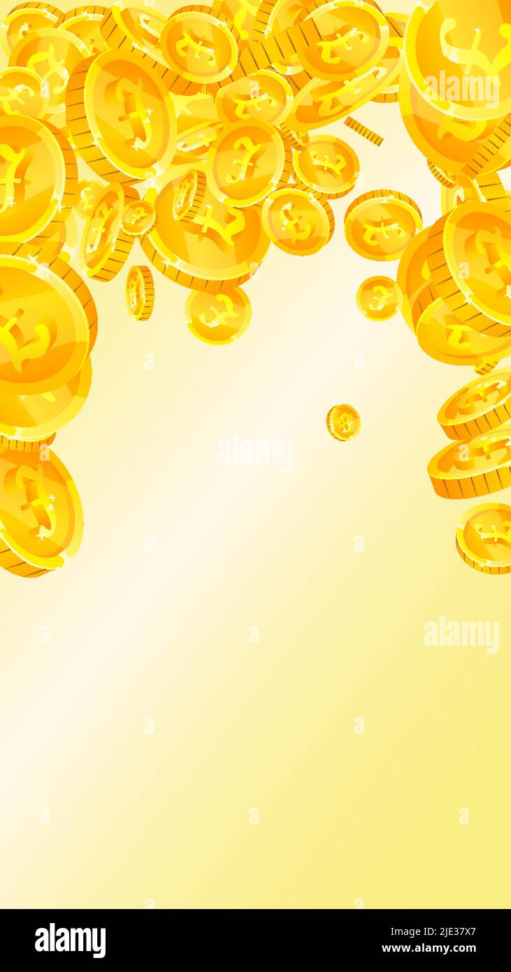 Les pièces de la livre sterling chutent. Pièces de livres sterling dispersées écrasantes. Argent du Royaume-Uni. Jackpot spectaculaire, richesse ou concept de réussite. Illustration vectorielle. Illustration de Vecteur