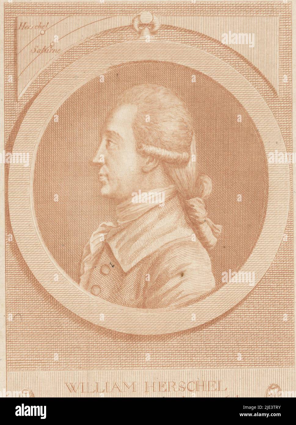 Portrait de Sir Frederick William Herschel, imprimeur: Medardus Thoenert, (mentionné sur l'objet), dessinateur intermédiaire: Louise-Elisabeth du Pierry, (mentionné sur l'objet), Allemagne, 1781 - 1814, papier, gravure, h 177 mm × l 112 mm Banque D'Images