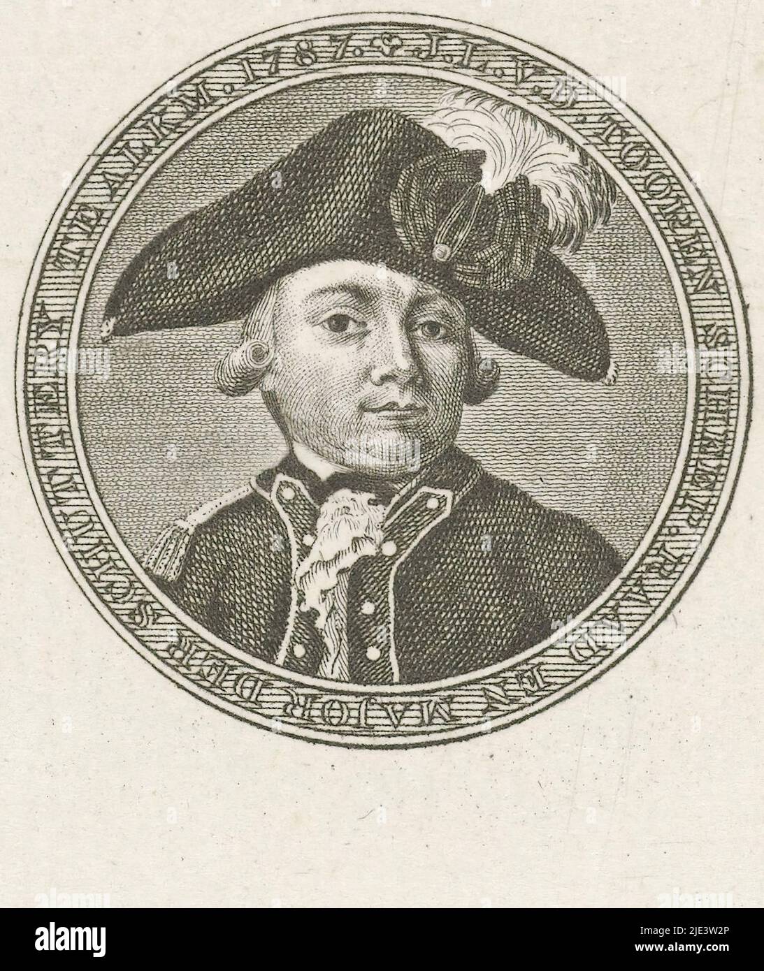 Buste de Jan Lucas van der Tooren dans un médaillon avec le lettrage de bord en néerlandais, Portrait de Jan Lucas van der Tooren Portraits de Patriots, imprimeur: Abraham Jacobsz. Hulk, Paris, 1787, papier, gravure, gravure, h 209 mm - l 144 mm Banque D'Images