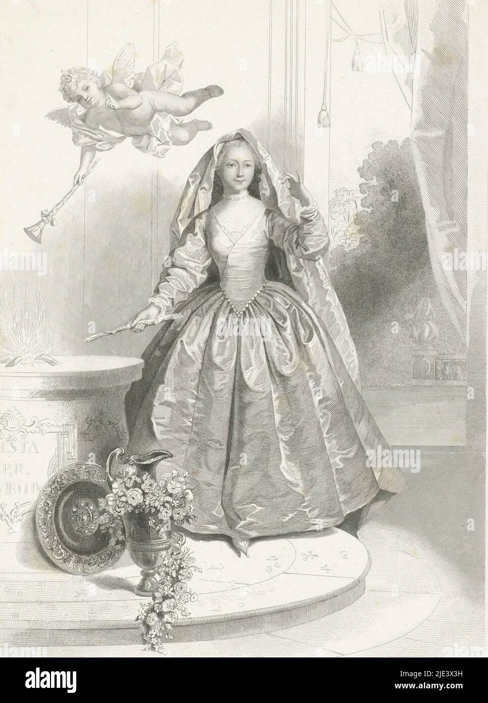 Portrait de Marie Françoise Perdrigon, Johannes de Mare, après inconnu, après L. Raoux, 1816 - 1889, Madame Boucher 1734., Imprimeur: Johannes de Mare, (mentionné sur l'objet), dessinateur intermédiaire: Inconnu, (mentionné sur l'objet), après: L. Raoux, (mentionné sur l'objet), 1816 - 1889, papier, gravure en acier, h 352 mm × l 244 mm Banque D'Images