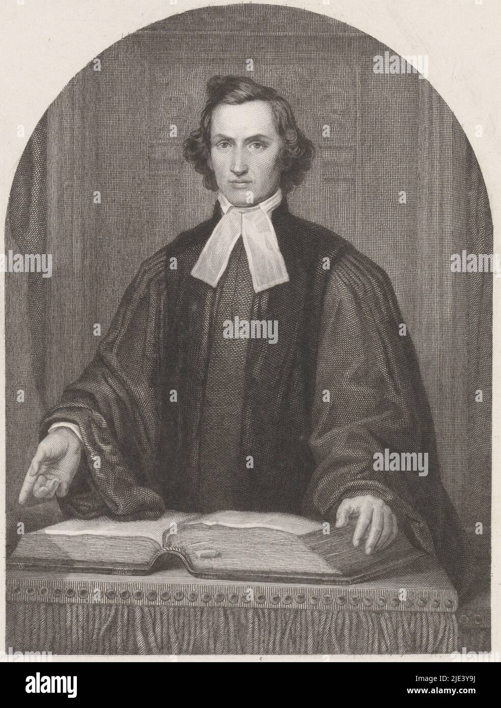 Portrait du pasteur Louis Suson Pedro Meijboom, Edouard Taurel, 1834 - 1892, imprimerie : Edouard Taurel, Amsterdam, 1834 - 1892, papier, gravure en acier, h 249 mm × l 202 mm Banque D'Images