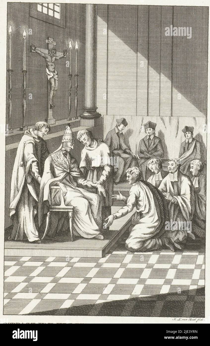 Pope Orders guarding of Holy Door, Jan Lucas van der Beek, 1763 - 1818, imprimerie: Jan Lucas van der Beek, (mentionné sur l'objet), Amsterdam, 1763 - 1818, papier, gravure, gravure, h 224 mm × l 135 mm Banque D'Images