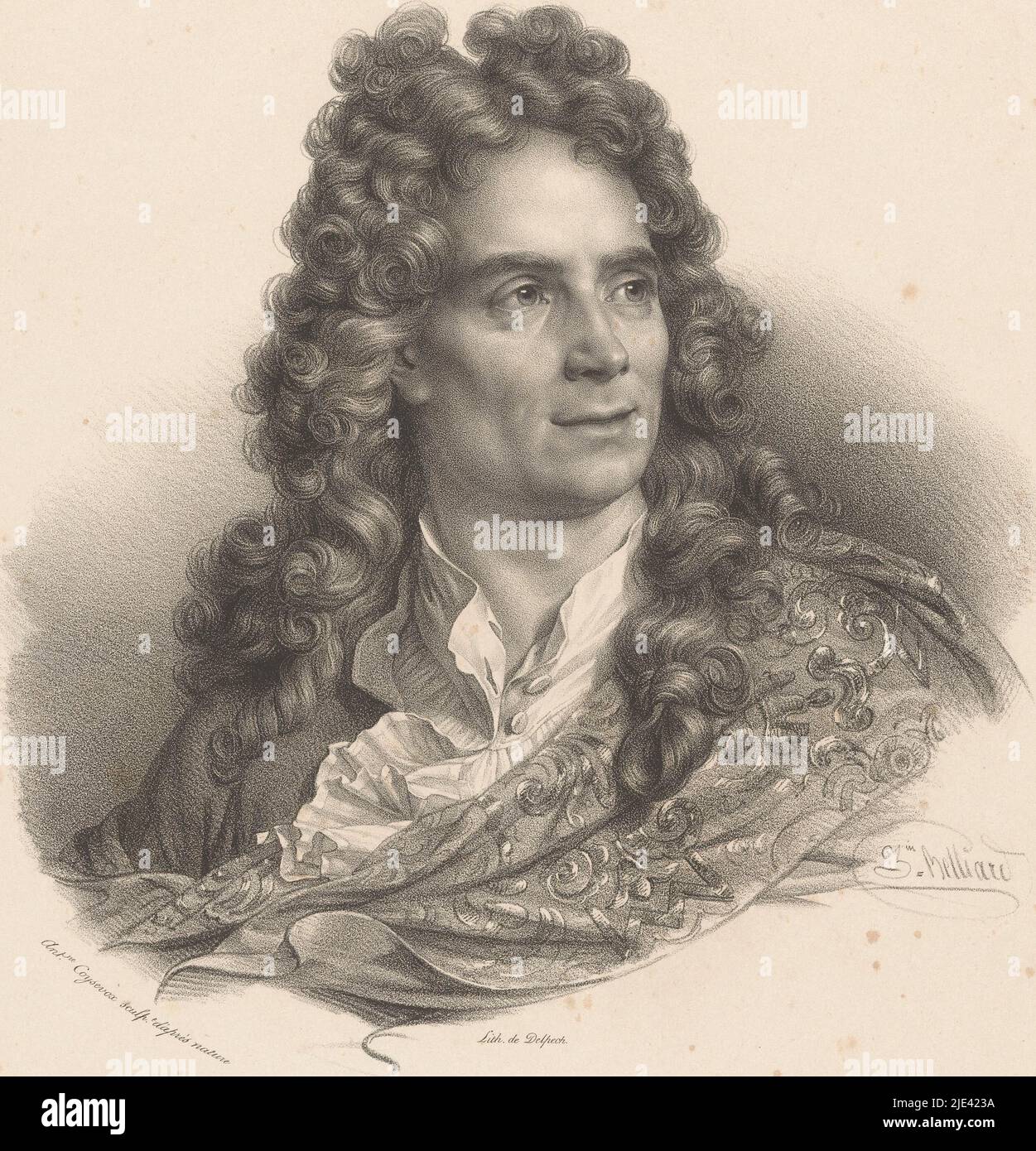 Portrait du poète Nicolas Boileau, Zéphirin Félix Jean Marius Belliard, d'après Antoine Coysevox, 1832, imprimerie : Zéphirin Félix Jean Marius Belliard, (mentionné sur objet), Antoine Coysevox, (mentionné sur objet), imprimeur : veuve Delpech (Naudet), (mentionné sur objet), Paris, 1832 h 480 mm × l 318 mm Banque D'Images