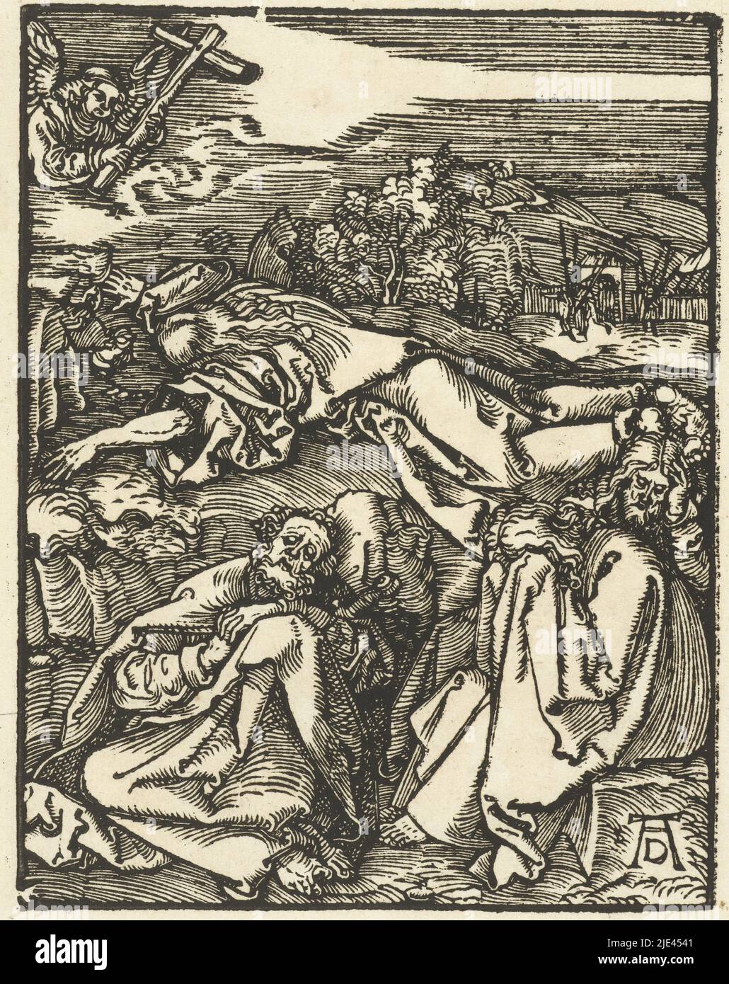 Christ sur le Mont des oliviers, Albrecht Dürer, 1508 - 1509, Christ priant dans le jardin de Gethsemane, tandis que ses disciples dorment autour de lui. Cet imprimé était probablement une fois destiné comme partie de la série d'impression "The Little passion", mais a été rejeté par Dürer et remplacé par un autre design., imprimerie: Albrecht Dürer, (mentionné sur l'objet), Neurenberg, 1508 - 1509, papier, h 127 mm × l 99 mm Banque D'Images