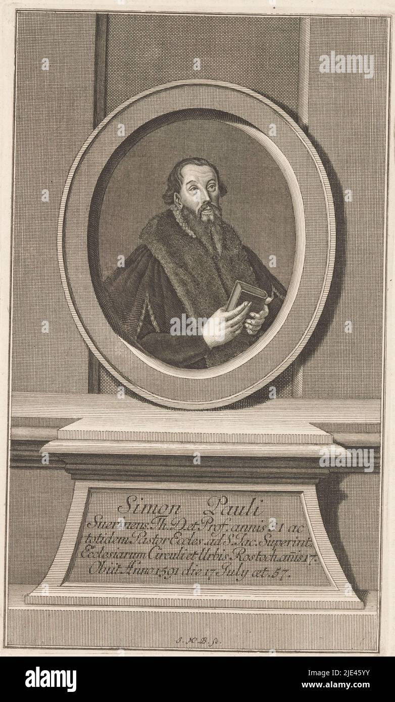 Portrait de Simon Pauli, Johann Martin Bernigeroth, 1743, imprimerie : Johann Martin Bernigeroth, (mentionné sur l'objet), Leipzig, 1743, papier, gravure, gravure, h 290 mm × l 174 mm Banque D'Images