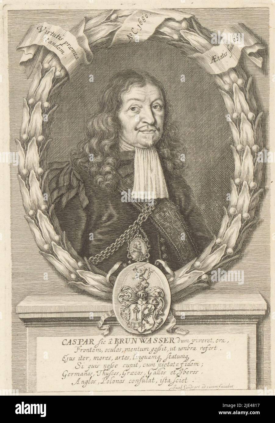 Portrait de Caspar von Brunwasser, Jakob von Sandrart, 1680, imprimerie: Jakob von Sandrart, (mentionné sur l'objet), 1680, papier, gravure, h 205 mm - l 140 mm Banque D'Images
