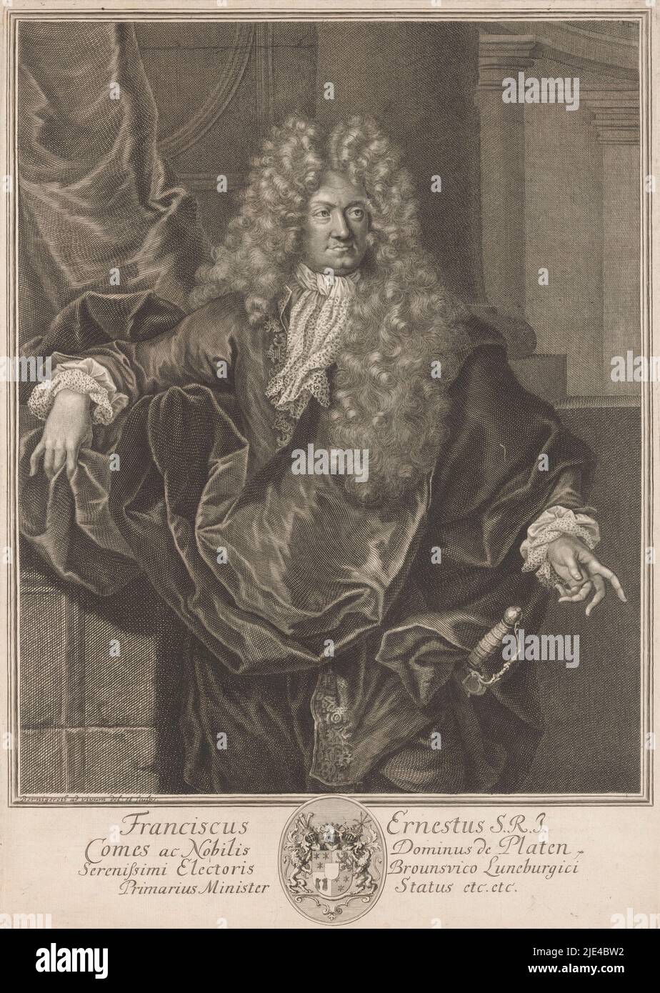 Portrait de Franz Ernst, Reichsgraf von Platen-Hallermund, Johann Martin Bernigeroth, 1723 - 1767, imprimerie: Johann Martin Bernigeroth, (mentionné sur l'objet), Johann Martin Bernigeroth, (mentionné sur l'objet), Leipzig, 1689 - 1709, papier, gravure, gravure, h 410 mm × l 292 mm Banque D'Images