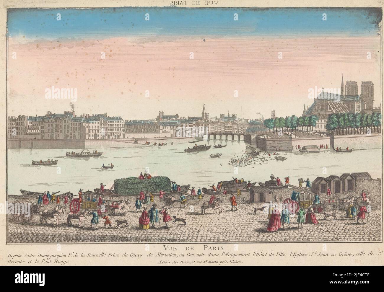 Vue sur la ville de Paris vue du Quai de miramion, Jean-François Daumont, 1745 - 1775, au centre du Pont Rouge sur la Seine et à droite de la cathédrale notre-Dame. En arrière-plan l'église Saint-Gervais-Saint-Protais, l'église Saint-Jean-en-grève et l'Hôtel de ville., éditeur: Jean-François Daumont, (mentionné sur objet), imprimerie: Anonyme, éditeur: Paris, Imprimeuse: France, 1745 - 1775, papier, gravure, pinceau, h 285 mm × l 415 mm Banque D'Images Vue sur la ville de Paris vue du Quai de miramion, Jean-François Daumont, 1745 - 1775, au centre du Pont Rouge sur la Seine et à droite de la cathédrale notre-Dame. En arrière-plan l'église Saint-Gervais-Saint-Protais, l'église Saint-Jean-en-grève et l'Hôtel de ville., éditeur: Jean-François Daumont, (mentionné sur objet), imprimerie: Anonyme, éditeur: Paris, Imprimeuse: France, 1745 - 1775, papier, gravure, pinceau, h 285 mm × l 415 mm Banque D'Images