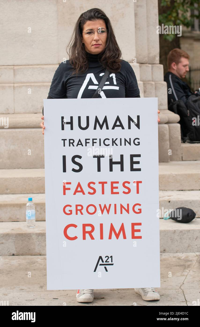 La campagne de protestation de A21 à Londres, un événement mondial de sensibilisation et de financement, pour la lutte contre la traite des êtres humains et l'esclavage moderne. Banque D'Images