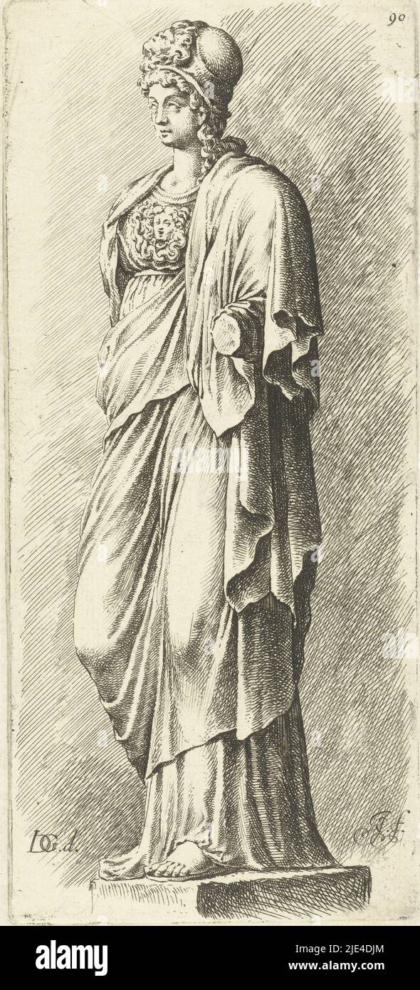 Statue de Minerva sans avant-bras, Jan de Bisschop, après anonyme, après Jacob de Gheyn (III), c. 1664 - à partir de 1669, imprimerie: Jan de Bisschop, (mentionné sur l'objet), anonyme, rapporteur pour avis intermédiaire: Jacob de Gheyn (III), (mentionné sur l'objet), pays-Bas du Nord, c. 1664 - in ou après 1669, papier, gravure, h 221 mm × l 98 mm Banque D'Images