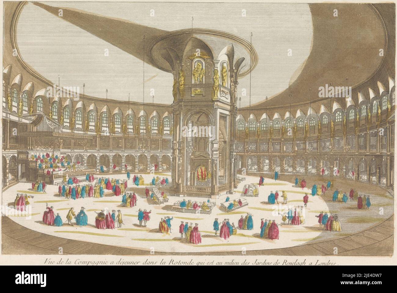 Vue de l'intérieur de la rotonde à Ranelagh Gardens, Londres avec une compagnie à un repas, Jacques Gabriel Huquier, 1735 - 1805, éditeur: Jacques Gabriel Huquier, (mentionné sur objet), imprimeur: Anonyme, éditeur: Paris, imprimeur: France, 1735 - 1805, papier, gravure, pinceau, h 287 mm × l 408 mm Banque D'Images