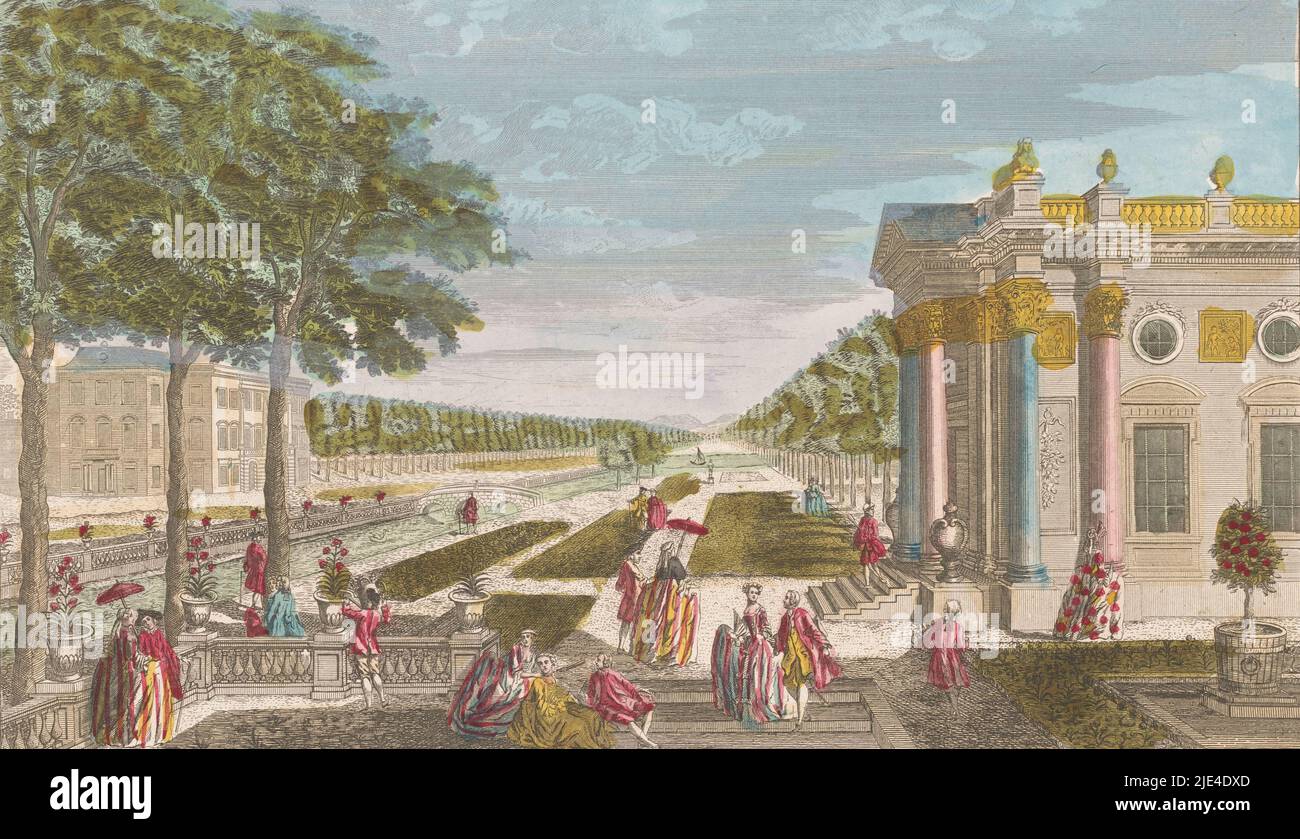 Vue de la Schloss Pillnitz, anonyme, après Stevens, après Meaurer, 1752 - 1799, Numéroté en haut à gauche: 34., éditeur: Anonyme, imprimeur: Anonyme, Stevens, 1752 - 1799, papier, gravure, pinceau, h 232 mm × l 389 mm Banque D'Images