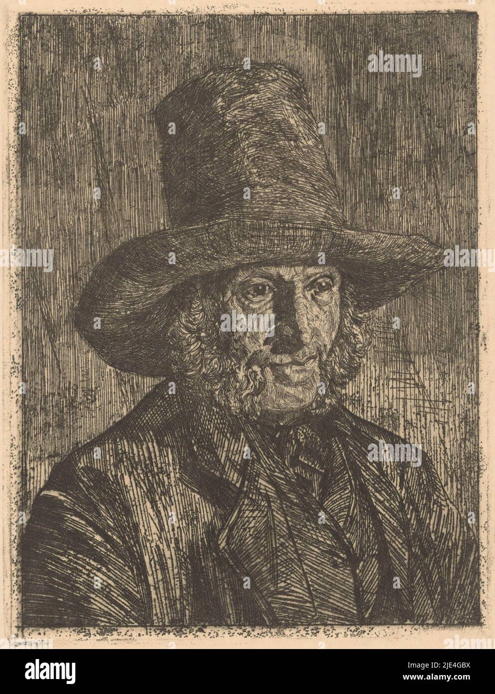 Portrait d'un homme inconnu, Martinus van Regteren Altena, 1876 - 1908, l'homme porte un chapeau et a des pattes., Imprimeur: Martinus van Regteren Altena, 1876 - 1908, papier, gravure, h 250 mm × l 190 mm Banque D'Images