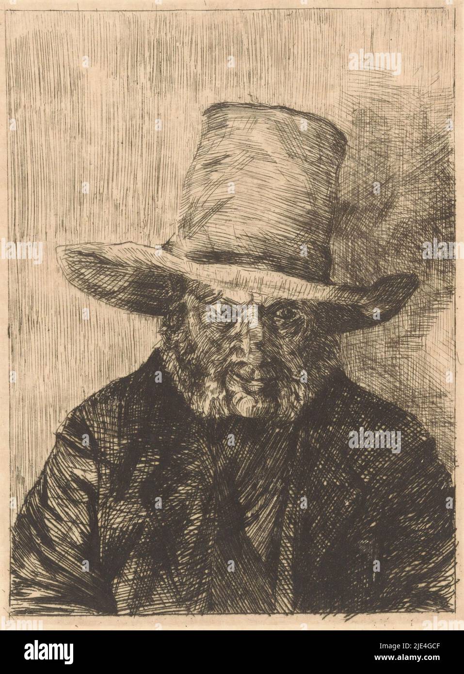 Portrait d'un homme inconnu, Martinus van Regteren Altena, 1876 - 1908, l'homme porte un chapeau et a des pattes., Imprimeur: Martinus van Regteren Altena, 1876 - 1908, papier, gravure, h 163 mm - l 123 mm Banque D'Images