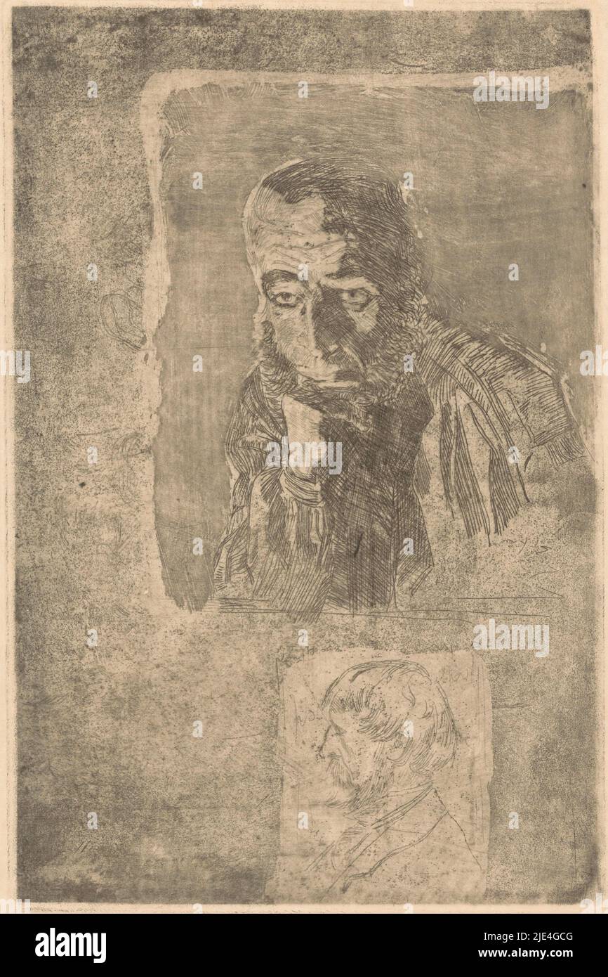 Deux hommes barbus, dont l'un soutient sa tête avec sa main, Martinus van Regteren Altena, 1876 - 1908, imprimerie: Martinus van Regteren Altena, 1876 - 1908, papier, gravure, h 265 mm × l 174 mm Banque D'Images