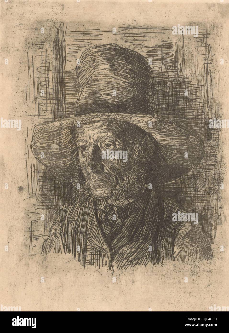 Portrait d'un homme inconnu, Martinus van Regteren Altena, 1876 - 1908, l'homme porte un chapeau et a des pattes., Imprimeur: Martinus van Regteren Altena, 1876 - 1908, papier, gravure, h 270 mm × l 173 mm Banque D'Images