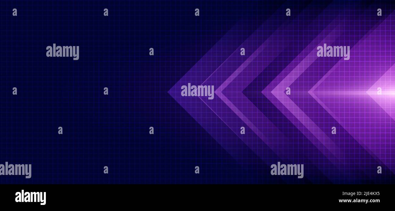 Flèche abstraite bleue et violette illuminant avec éclairage et grille de ligne sur fond bleu technologie concept hi-tech. Illustration vectorielle Illustration de Vecteur