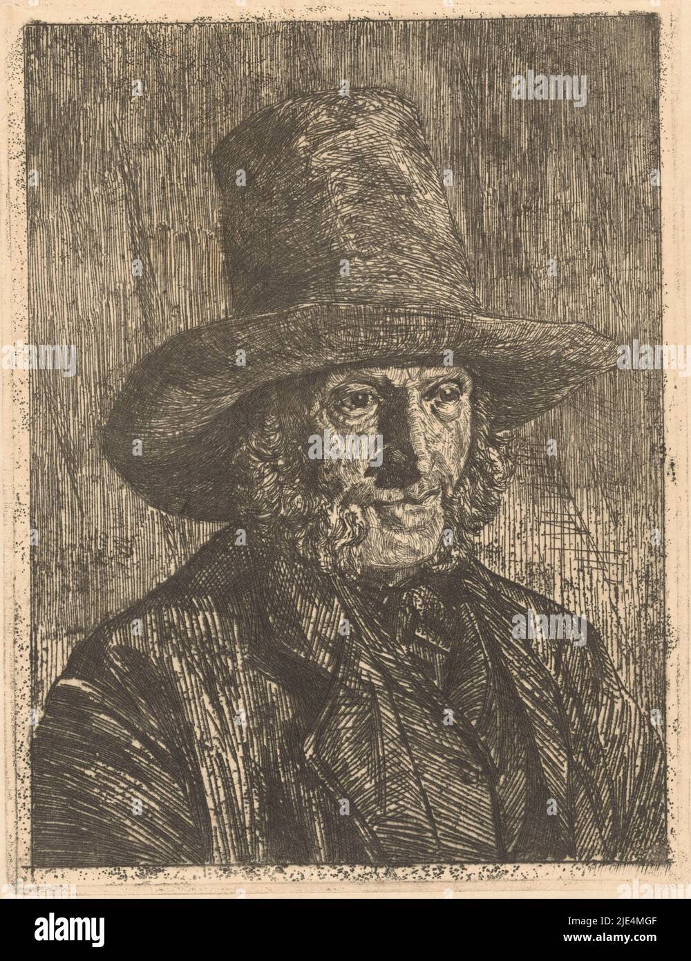 Portrait d'un homme inconnu, Martinus van Regteren Altena, 1876 - 1908, l'homme porte un chapeau et a des pattes., Imprimeur: Martinus van Regteren Altena, 1876 - 1908, papier, gravure, h 246 mm × l 188 mm Banque D'Images