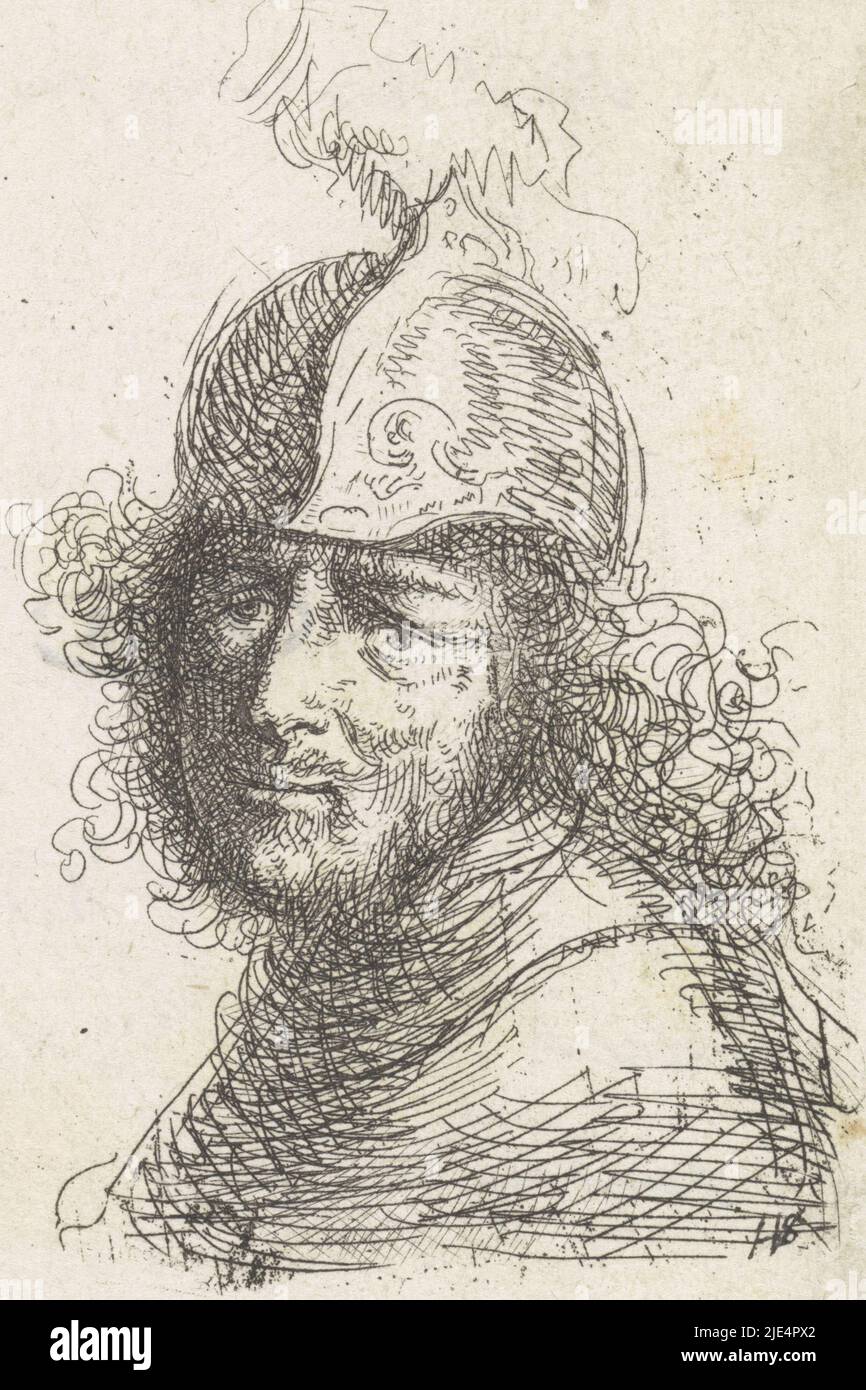 Tête d'homme avec casque, imprimeur: Hendrik Verschurant, (éventuellement), 1675, papier, gravure, h 95 mm × l 76 mm Banque D'Images