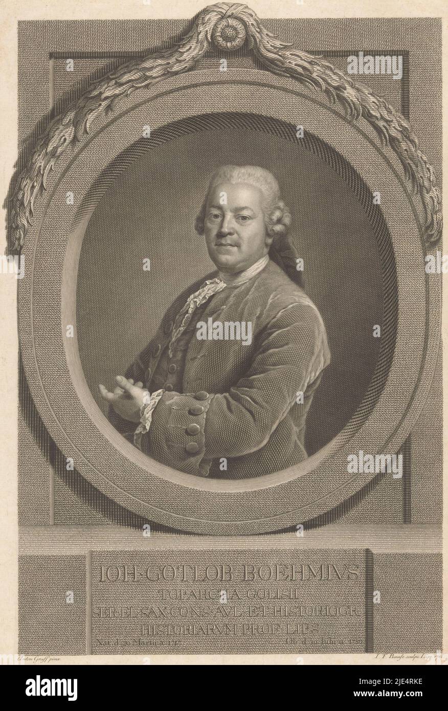 Portrait de Johann Gottlob Böhme, imprimeur: Johann Friedrich Bause, (mentionné sur l'objet), d'après: Anton Graff, (mentionné sur l'objet), Leipzig, 1782, papier, gravure, gravure, h 383 mm × l 263 mm Banque D'Images