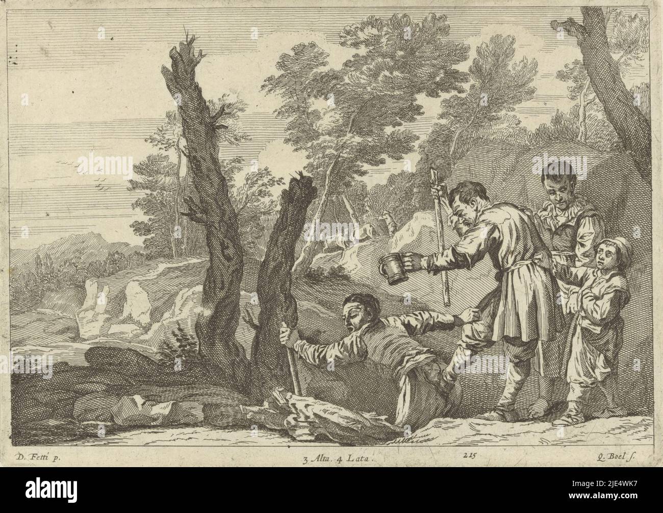 Groupe aveugle dans un paysage, imprimeur: Quirin Boel, après: Domenico Feti, 1650 - 1660, papier, gravure, h 163 mm × l 229 mm Banque D'Images