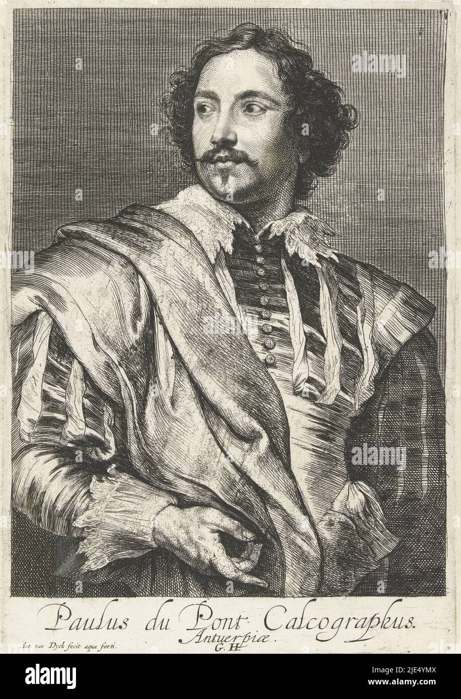 Portrait de Paulus Pontius avec la légende Paulus du Pont Calcographus Antuerpiae, Portrait de Paulus Pontius iconographie (titre de la série), imprimeur: Anthony van Dyck, (mentionné sur l'objet), imprimeur: Anonyme, Anthony van Dyck, Low countries, 1630 - 1632 et/ou 1645 - 1646, papier, gravure, gravure, stylo, h 233 mm × l 163 mm Banque D'Images