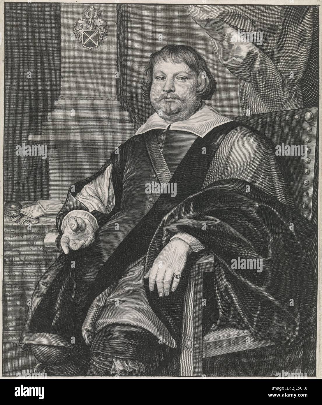 Jacob Roelants, maître de poste impérial pour les pays-Bas, Portrait de Jacob Roelants, Imprimeur: Paulus Ponce, (mentionné sur l'objet), Paulus Ponce, (mentionné sur l'objet), inconnu, (Mentionné sur l'objet), Anvers, 1616 - 1657, papier, gravure, h 360 mm × l 273 mm Banque D'Images
