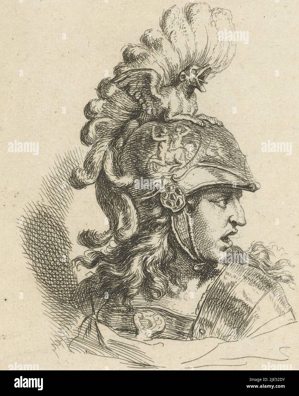 La tête de Minerva, et profilée à droite, avec un casque richement décoré, tête de Minerva, imprimerie: Gerard de Lairesse, 1670, papier, gravure, h 146 mm × l 105 mm Banque D'Images