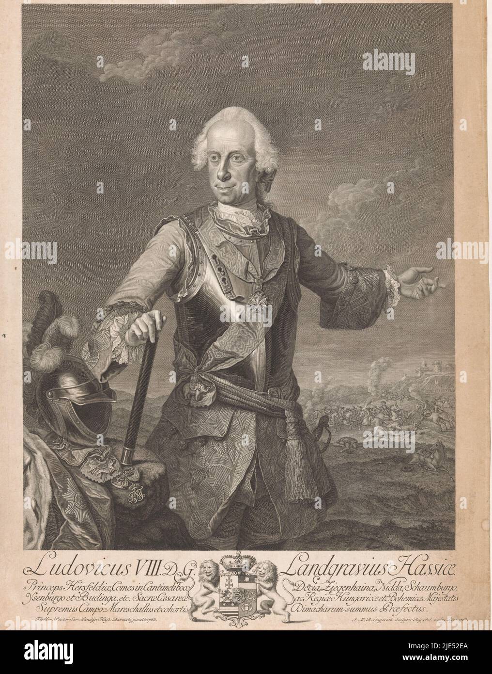 Portrait de Ludwig VIII von Hessen-Darmstadt, imprimerie: Johann Martin Bernigeroth, (mentionné sur l'objet), après: Johann Christian Fiedler, (mentionné sur l'objet), Leipzig, 1763, papier, gravure, h 482 mm × l 362 mm Banque D'Images