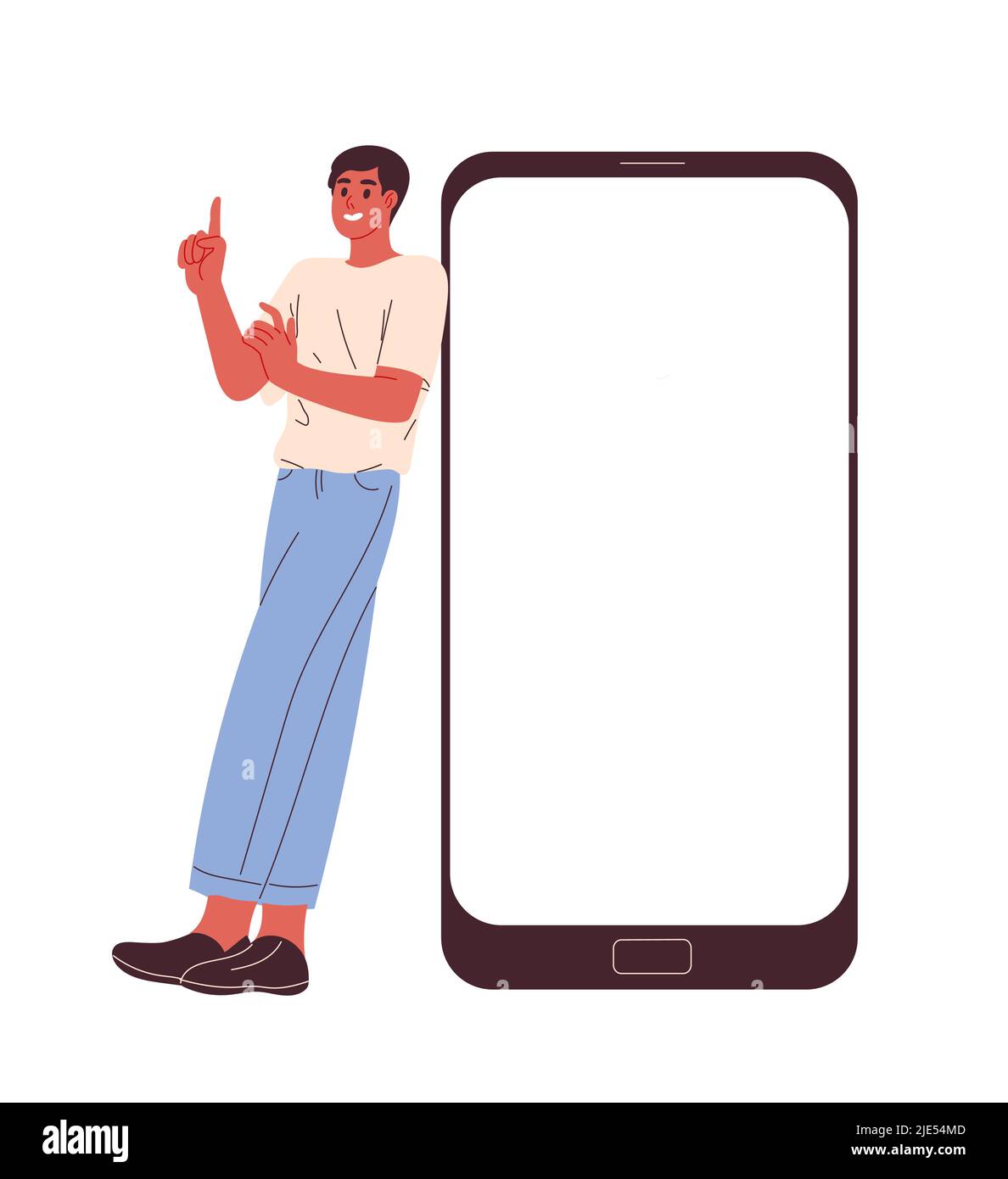 Homme avec smartphone, publicité mobile sur écran vide. Illustration de Vecteur