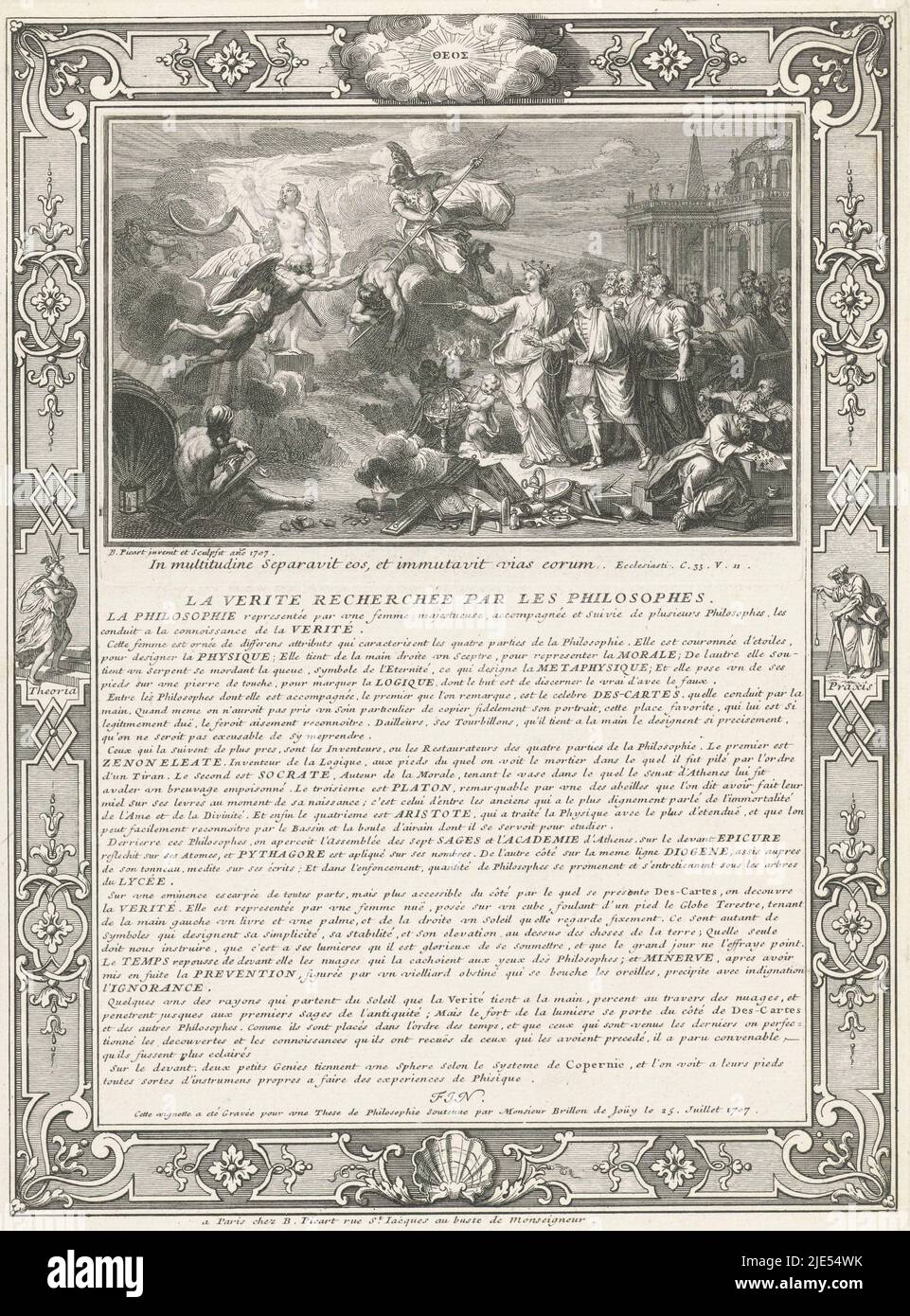 Imprimer Avec Une Representation Allegorique Publiee Pour Une These De Philosophie Par Monsieur Brillon De Jouy Le 25 Juillet 1707 Un Groupe De Philosophes Dirige Par Descartes Et La Philosophie Personnifiee Cherche