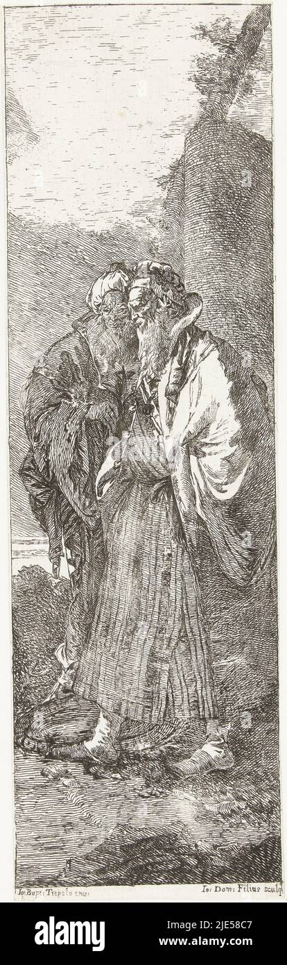 Les compagnons de Rinaldo sont sur les rives d'Orontes, imprimeur: Giovanni Domenico Tiepolo, (mentionné sur l'objet), après: Giovanni Battista Tiepolo, (mentionné sur l'objet), 1743 - 1747, papier, gravure, h 261 mm × l 77 mm Banque D'Images