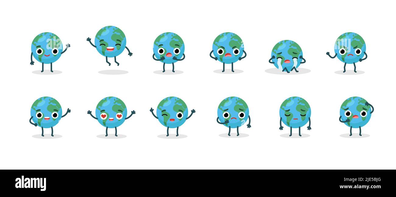 Définir des personnages émotionnels planète Terre. Concept « Happy Environment Day ». Illustration de Vecteur