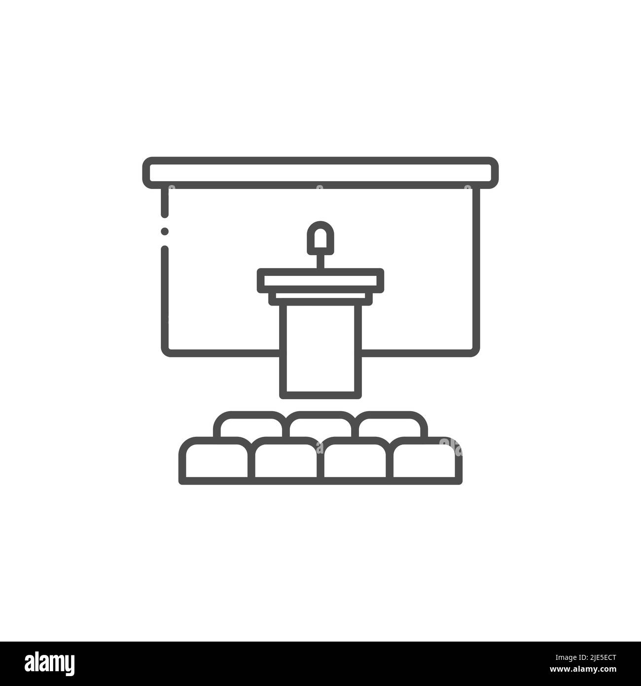 Icône de salle de conférence, version ligne et solide, contour et signe vectoriel rempli, pictogramme linéaire et complet isolé sur blanc. Symbole podium du haut-parleur, logo Illustration de Vecteur