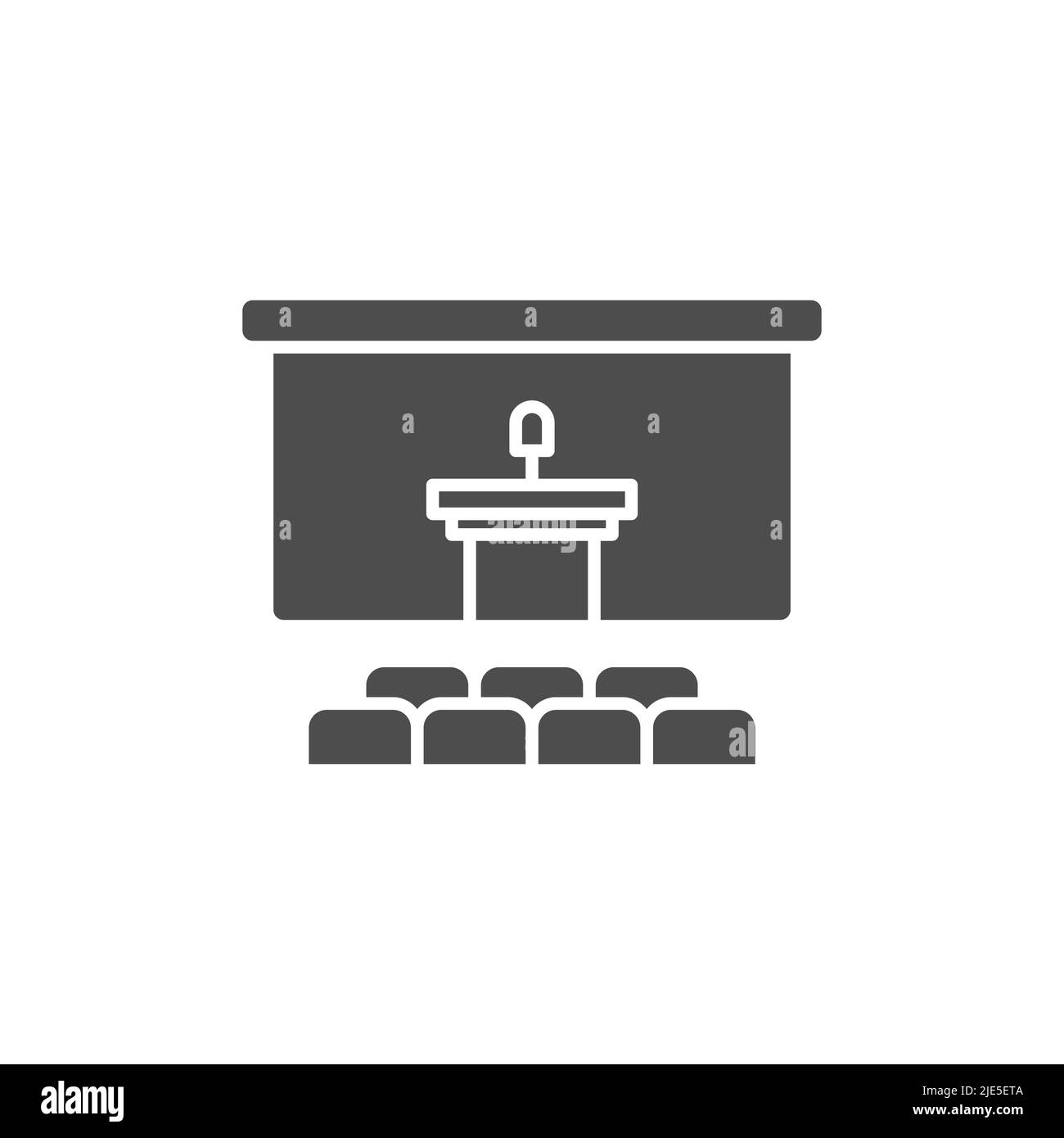 Icône de salle de conférence, version ligne et solide, contour et signe vectoriel rempli, pictogramme linéaire et complet isolé sur blanc. Symbole podium du haut-parleur, logo Illustration de Vecteur