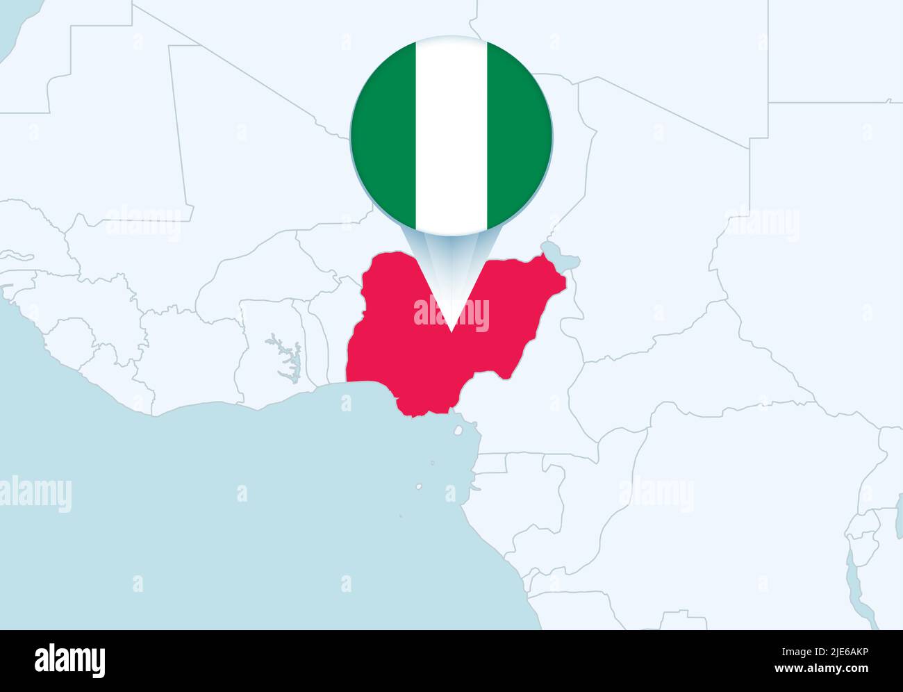 Afrique avec carte du Nigeria sélectionnée et icône du drapeau du Nigeria. Carte vectorielle et indicateur. Illustration de Vecteur