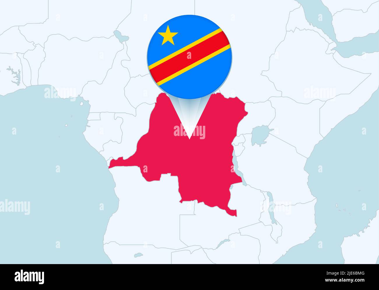 Afrique avec une carte sélectionnée de la RD Congo et l'icône du drapeau de la RD Congo. Carte vectorielle et indicateur. Illustration de Vecteur