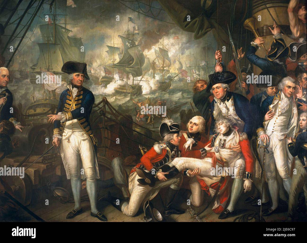 Lord Howe sur le pont du HMS Queen Charlotte le 1 juin 1794, peint par Mather Brown. La glorieuse première de juin a été la plus grande bataille navale de la guerre de la première Coalition et a donné lieu à une défaite pour les Français. Banque D'Images