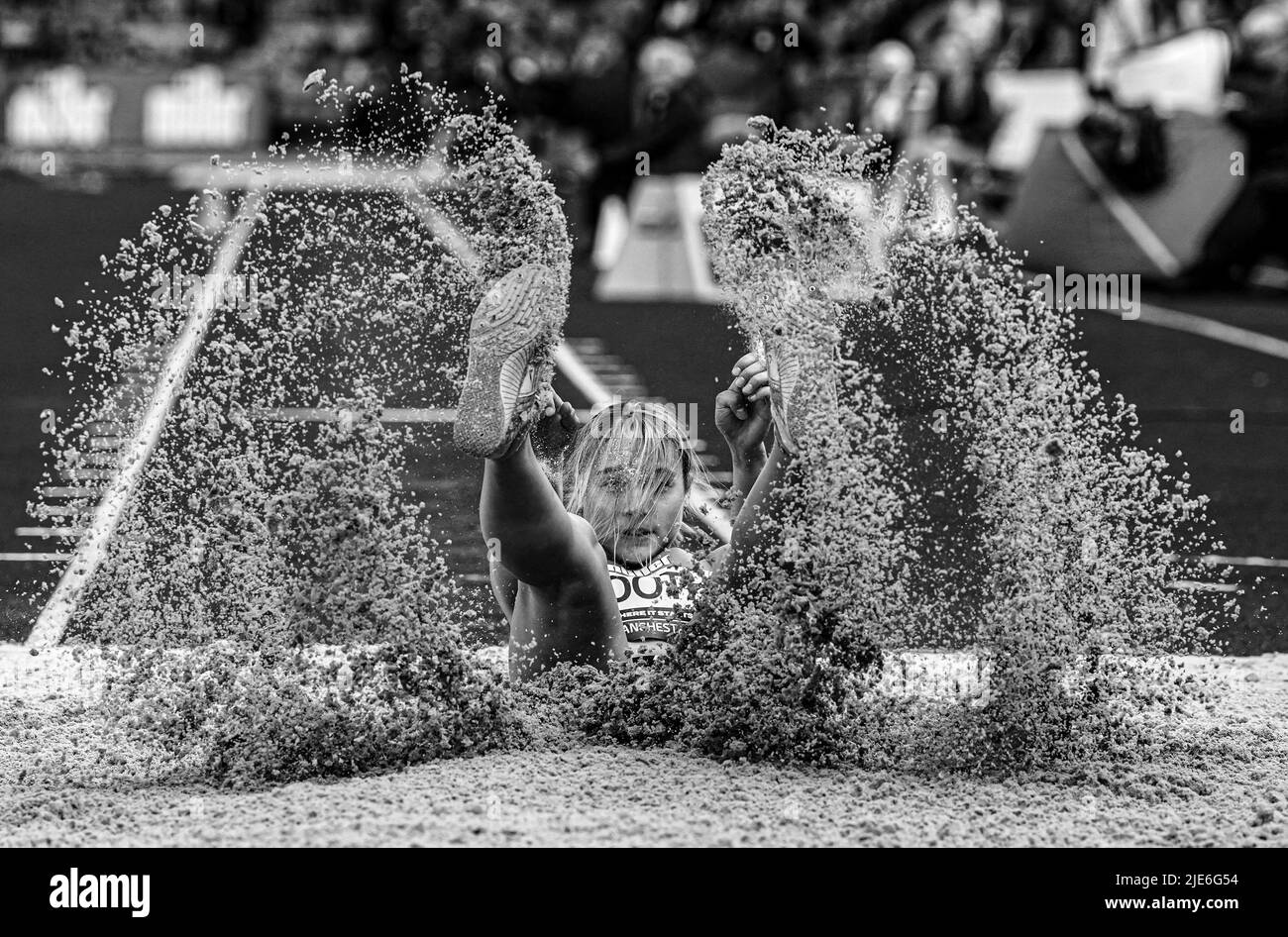 Melissa Booth dans le Triple Jump féminin au cours du deuxième jour des Championnats d’athlétisme Muller au Royaume-Uni, qui se sont tenus à l’arène régionale de Manchester. Date de la photo: Samedi 25 juin 2022. Banque D'Images