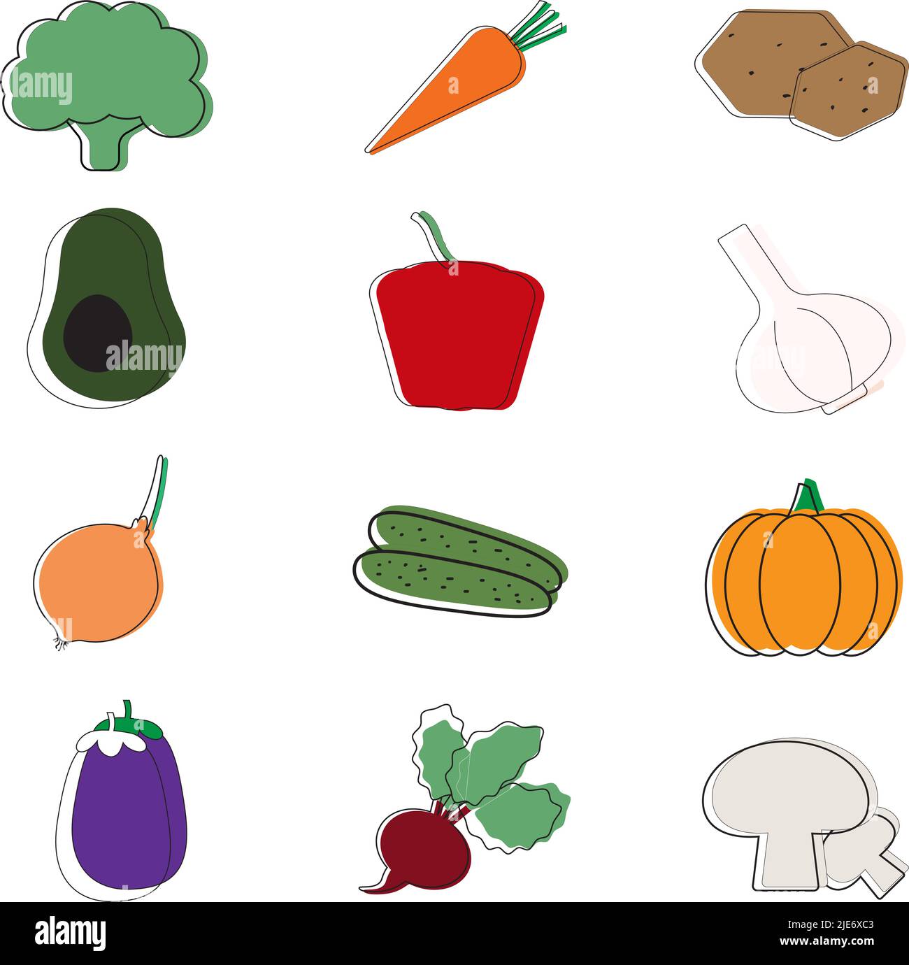 Ensemble de douze légumes sains. Concept alimentaire sain. Illustration vectorielle. Illustration de Vecteur