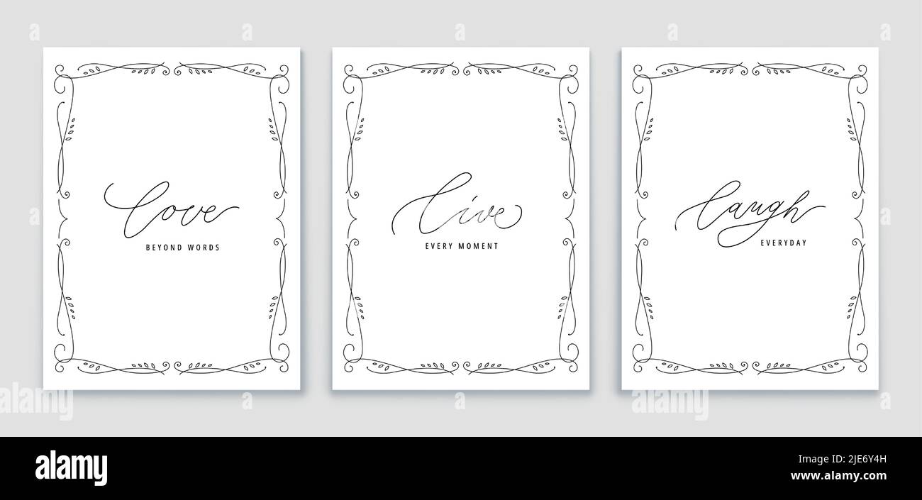 Collection de cadres « Live Laugh Love ». Des affiches lettrage dessinées à la main avec l'amour au-delà des mots, vivent chaque moment et rient le texte. Vecteur de motivation positif Illustration de Vecteur